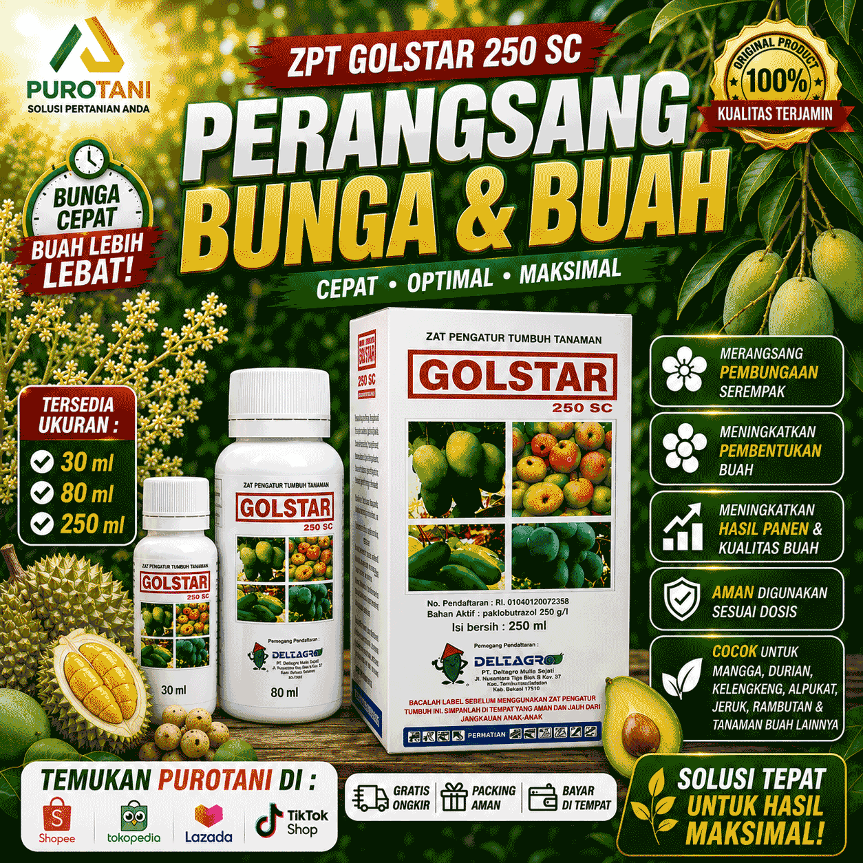 Pupuk Booster Golstar 250 SC ZPT perangsang bunga dan buah