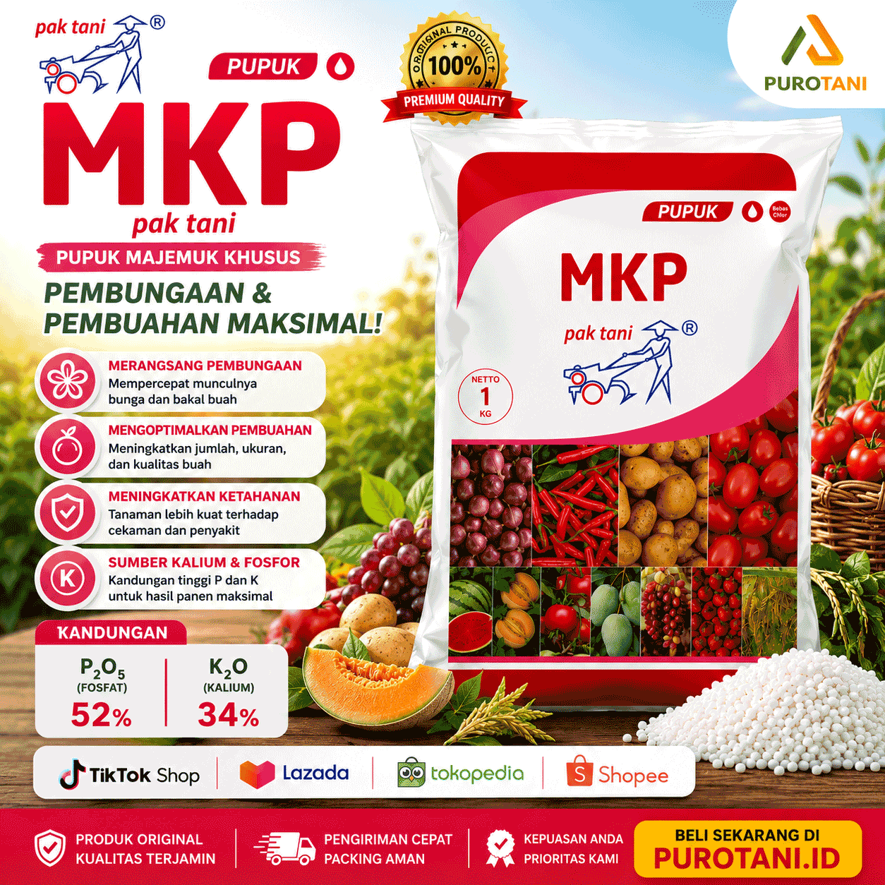 Pupuk MKP Pak Tani Mono Kalium Phospate