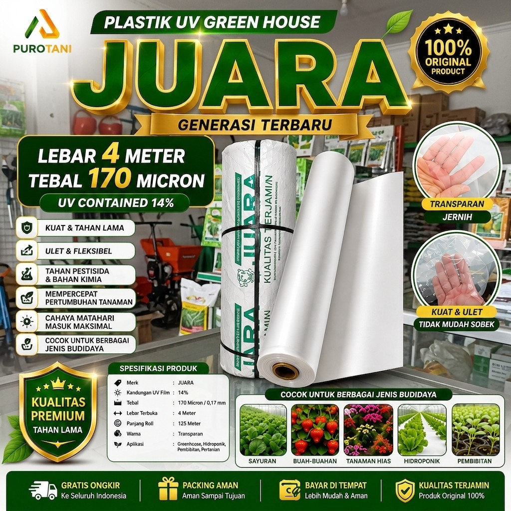 Plastik Ultra Violet UV Lebar 4M Hidroponik Green House Cap Juara