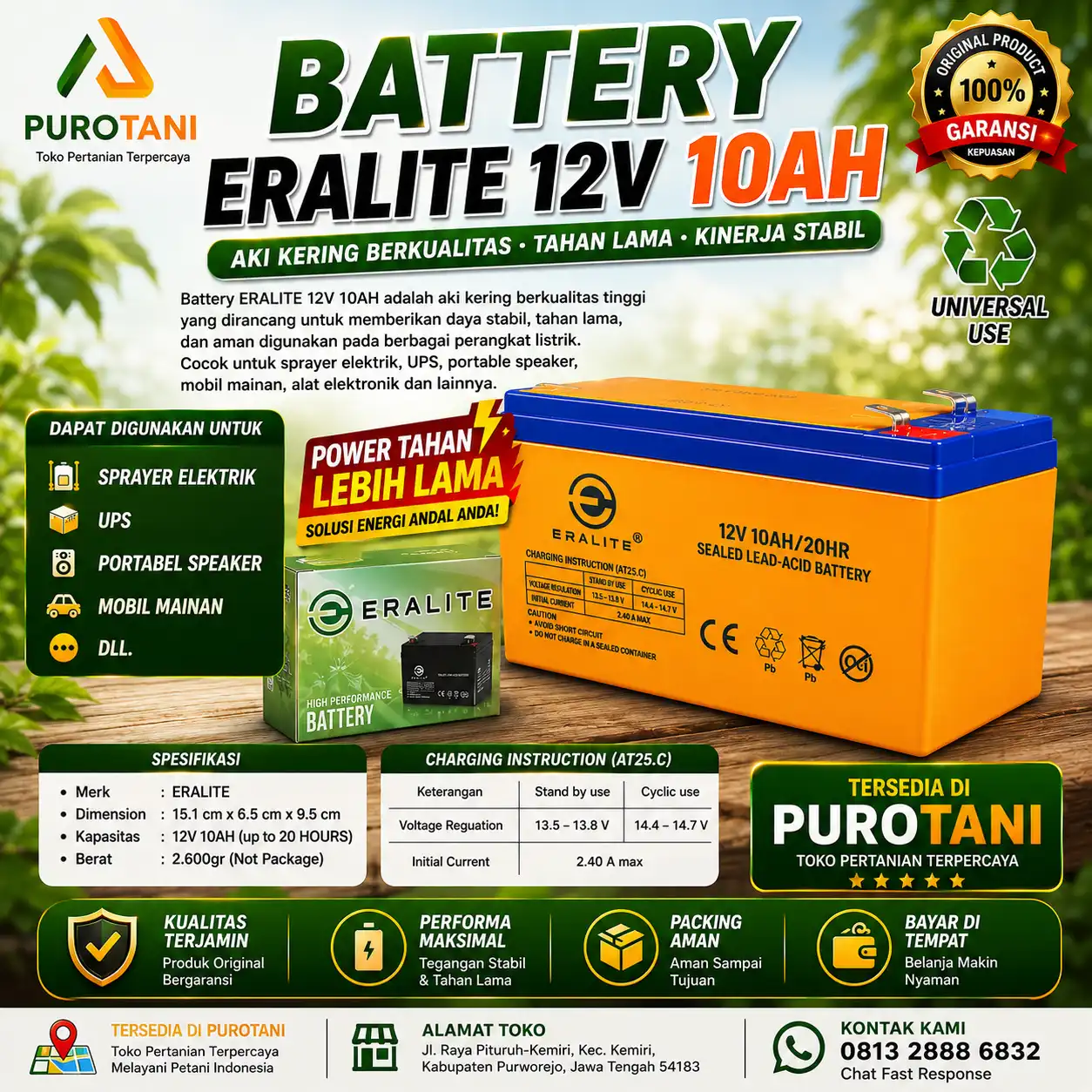 Battery Aki Kering ERALITE 10Ah 12V