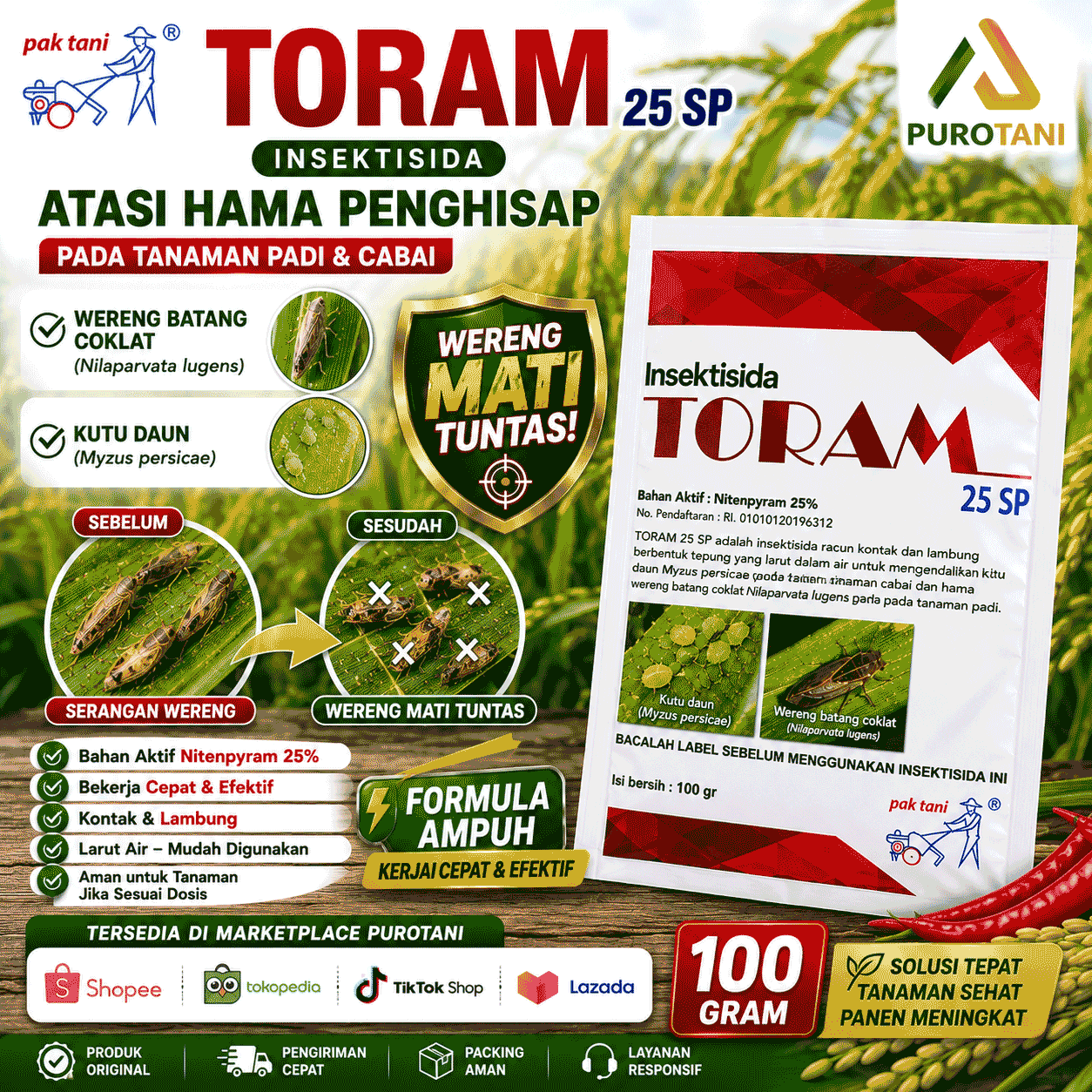 Insektisida Pembasmi Wereng TORAM 25 SP 100 GR