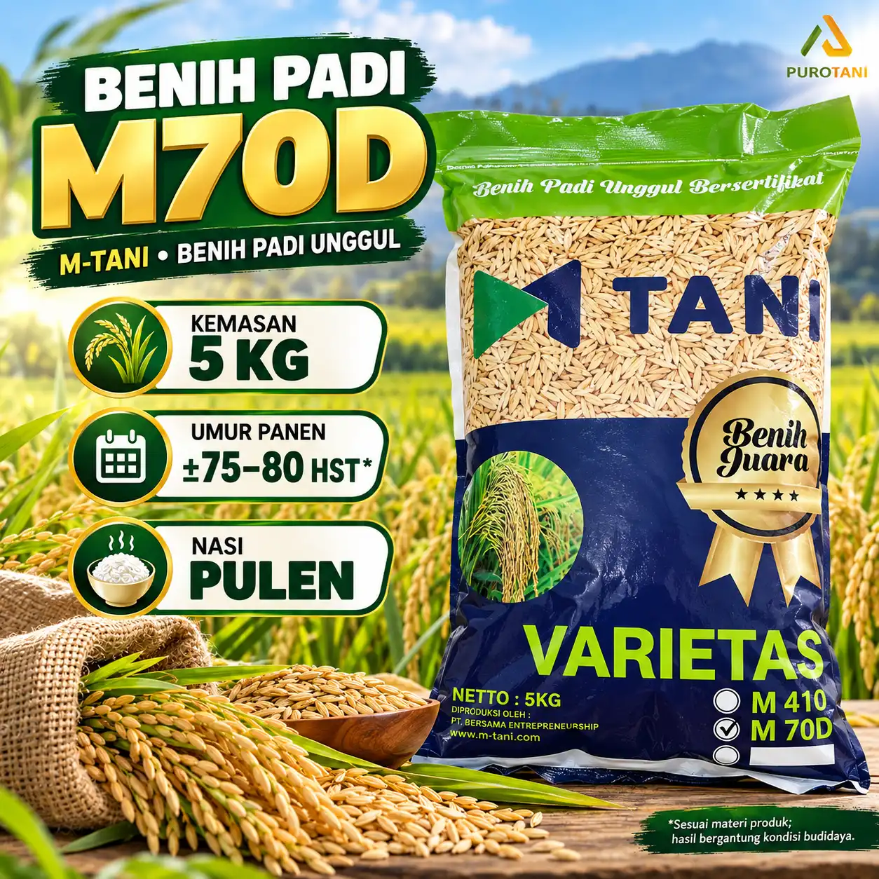 Bibit Padi M70D M70 Benih M-70 M Tani kemasan 5 kg di PUROTANI.ID