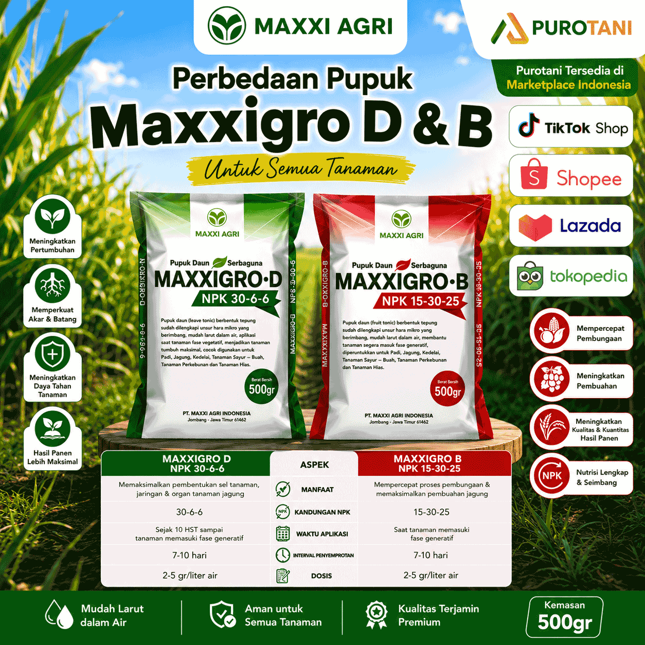 MAXXI AGRI Maxxigro-D & B Pupuk Daun Buah Serbaguna NPK 30-6-6 & 15-30-25