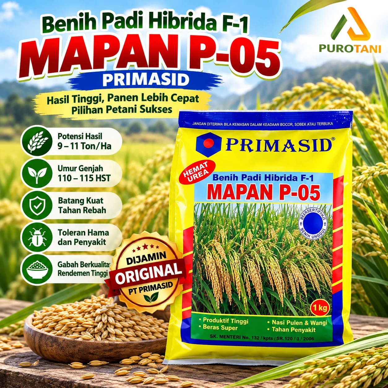 Benih Padi Hibrida F-1 Mapan P-05 PRIMASID 1 kg original di Purotani