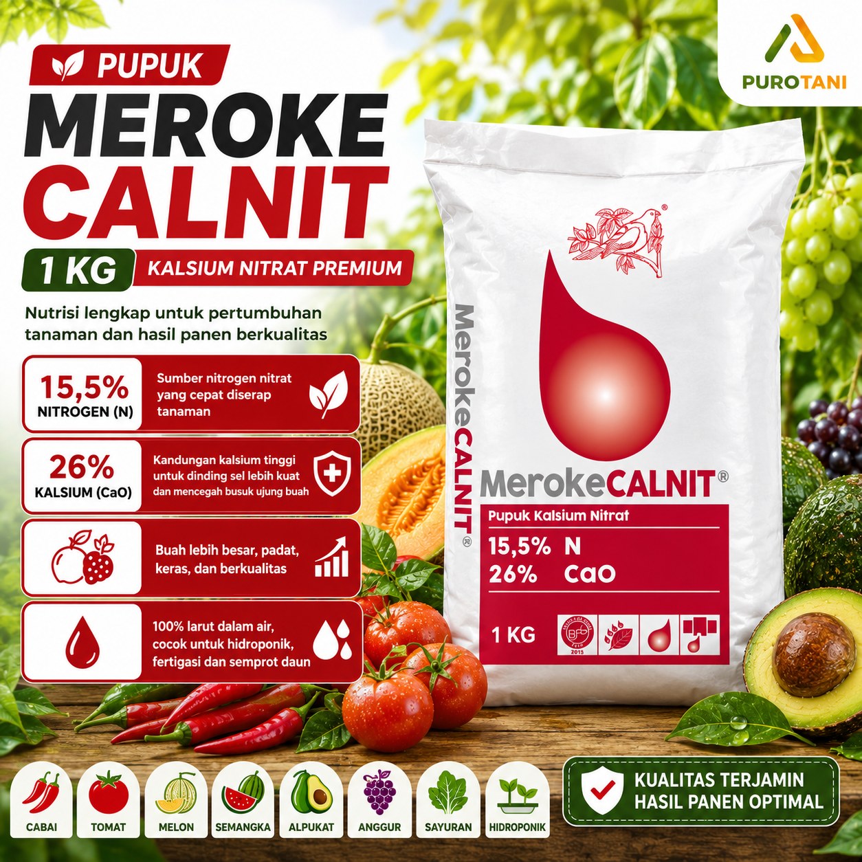 Pupuk Meroke Calnit 1 Kg Asli | Solusi Buah Besar, Keras, dan Berkualitas