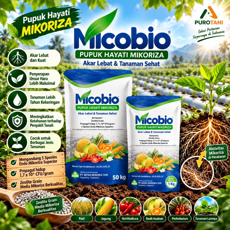 Pupuk Hayati Mikoriza Micobio 1 Kg untuk mendukung pertumbuhan akar tanaman