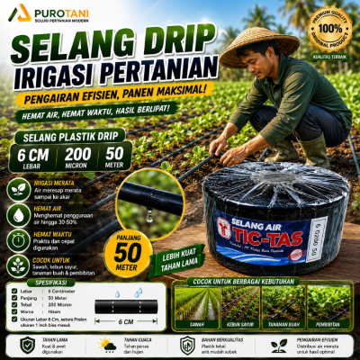 Selang Drip Irigasi Pertanian 20 mikron 6 cm 50 meter - Pipa 3/4 inch DRIP 6CM